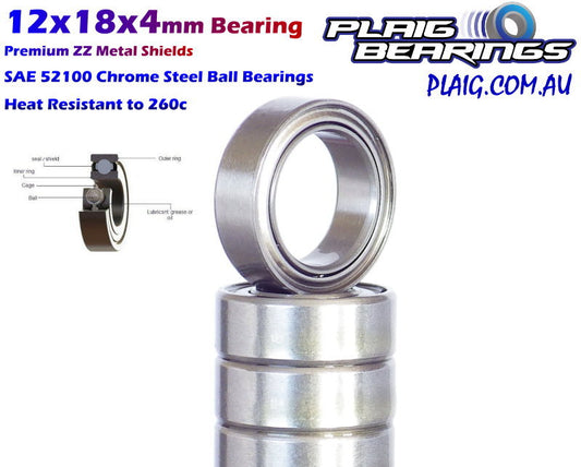 Plaig: 12x18x4mm Bearing - Premium Metal Shields - 6701zz