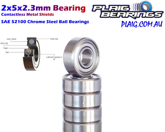 Plaig: 2x5x2.3mm Bearing – Metal Shields – 682zz