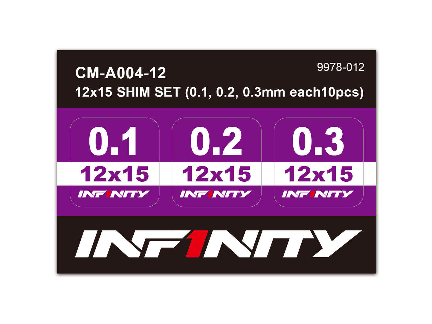 Infinity 12x15 SHIM SET (0.1, 0.2, 0.3mm 10pcs each)