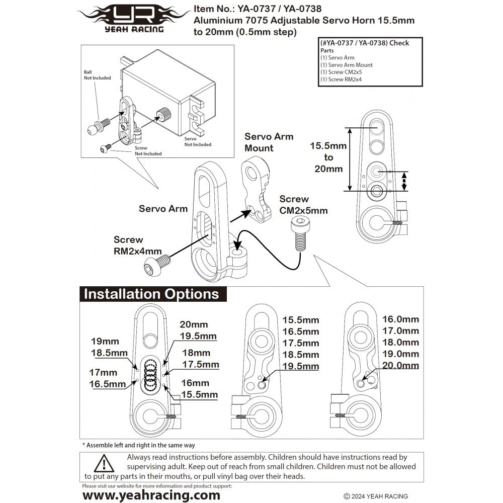Yeah Racing 25T Aluminium 7075 Adjustable Servo Horn 15.5mm to 20mm (0.5mm step)