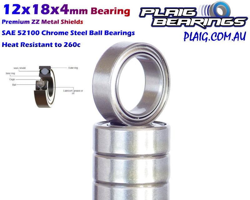 Plaig: 12x18x4mm Bearing - Premium Metal Shields - 6701zz