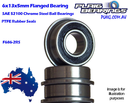 Plaig: 6x13x5mm Flanged Bearing - Rubber Seals - MF686-2RS
