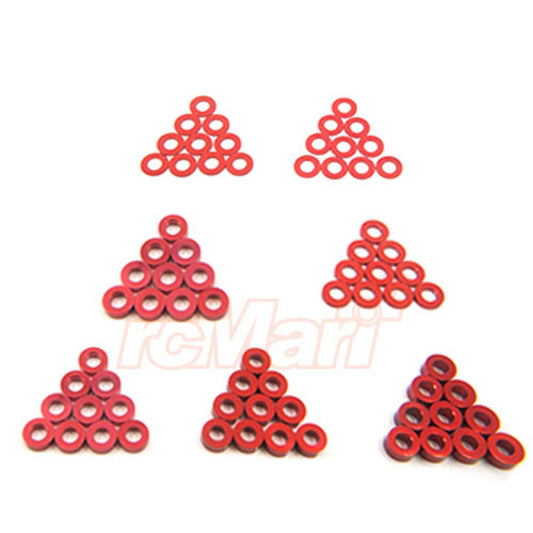 Aluminum M3 Flat Washer 0.25 /
0.5 / 1 / 1.5 / 2 / 2.5 / 3mm 10pcs Set Red